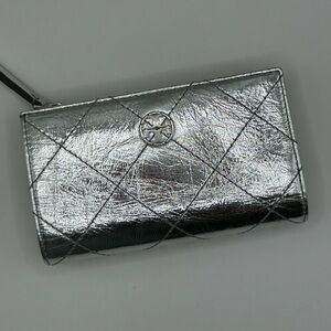 Tory Burch Kira Metallic Silver Compact Wallet